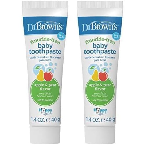 Dr. Brown's Fluoride-Free Baby Toothpaste, Safe to Swallow, Apple Pear, 2-Pack, 1.4oz/40g, 0-3 Years
