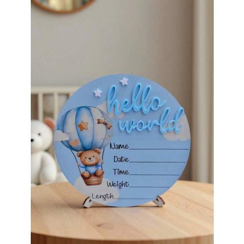 1pc "Hello World" Birth Announcement Board, Baby Photo Prop Wooden Plaque, Baby Milestone Marker, Christening Gift (Boy/Girl) | SHEIN USA