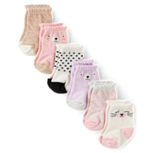 Baby Girls Bear Midi Socks 6-Pack - Multi clr