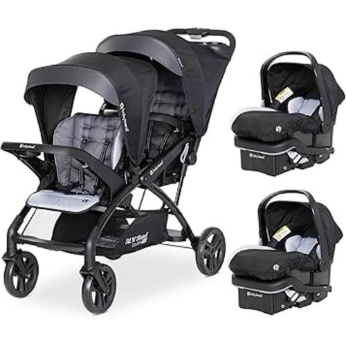 Baby Trend Double Stroller with 2 EZ-Lift Plus Infant Car Seats, Sit N' Stand, Stormy - Portable and Lightweight Stroller Duo and Car Seat Travel System Tandem