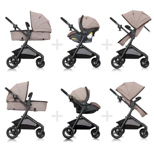Evenflo Pivot Modular Travel System with LiteMax Infant Car Seat with Anti-Rebound Bar - Desert Tan