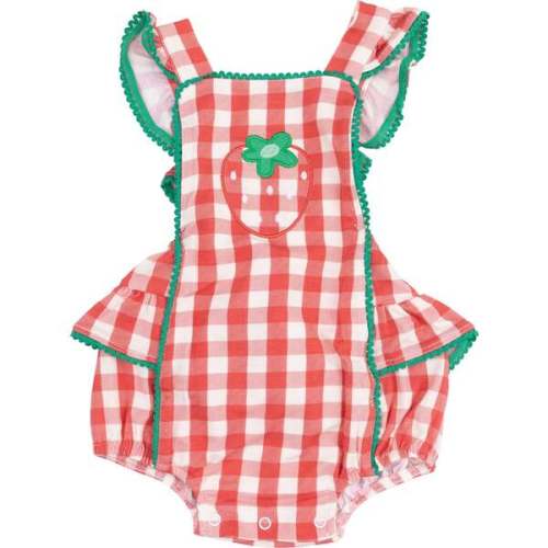 Ric-Rac Ruffle Sunsuit, Strawberry Gingham - Angel Dear | Maisonette