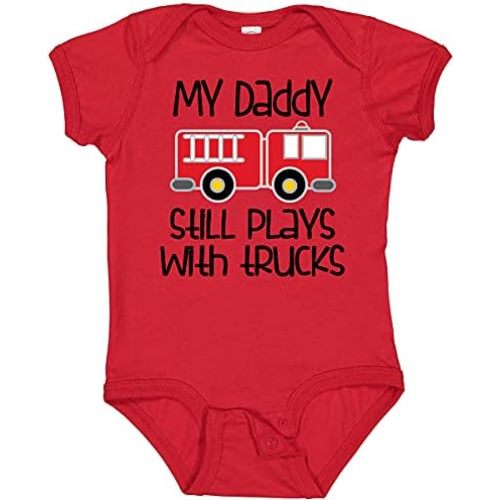inktastic Firefighter Daddy Plays with Trucks Baby Bodysuit