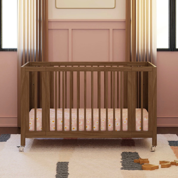 babyletto Rolli 9-in-1 Convertible All-Stages Crib with Bassinet & Toddler Bed Conversion Kits - Natural Walnut