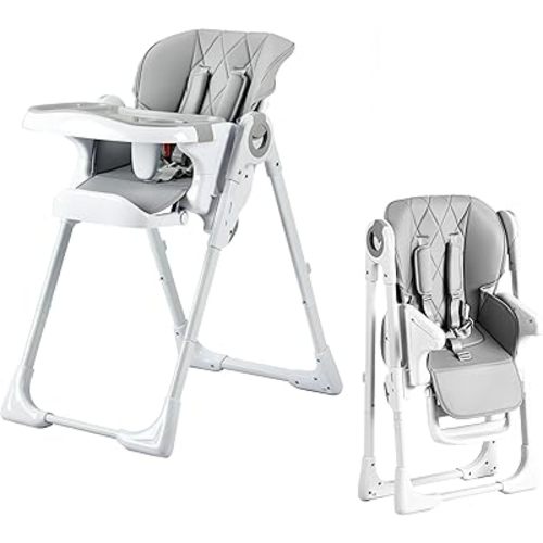 Adjustable & Foldable Baby High Chair with Reclining Seat – Removable Easy-Clean Tray for Infant & Toddler Feeding, Highchair for Babies and Toddlers, Light Grey