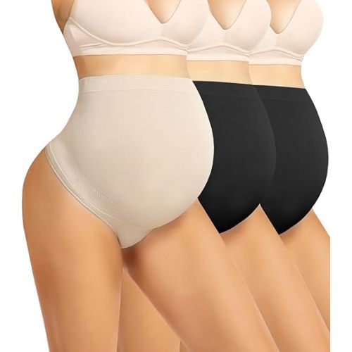 Seamless Maternity Shapewear Over Belly Support Thong High Waist Underwear Panties for Pregnancy