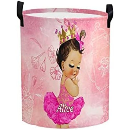 Personalized Laundry Hamper Name Collapsible Laundry Storage Baskets with Handle for Bedroom Clothes Toys Decor(Red Flower Girl in Pink )