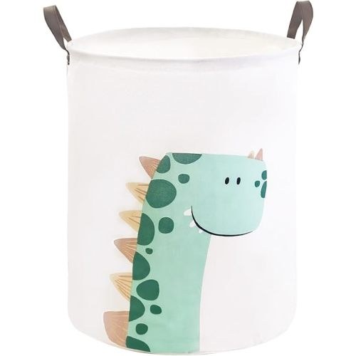 Mziart Kids Laundry Basket for Girls Boys, Cute Baby Laundry Hamper Waterproof Collapsible Large Storage Basket Nursery Toy Bin Home Decor Gift Baskets for Bathroom Bedroom 19.7 Inch (Green Dinosaur)