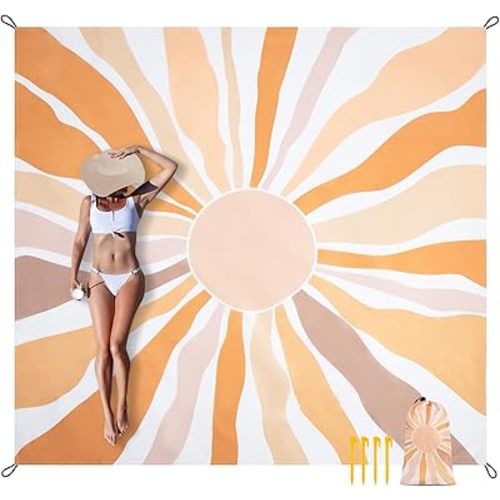 Waterproof Sandproof Beach Blanket, 78" x 86" Large Beach Mat for 2-4 Adults, Lightweight Polyester Outdoor Picnic Blanket for Travel, Camping, Hiking, Beach Essentials for Vacation