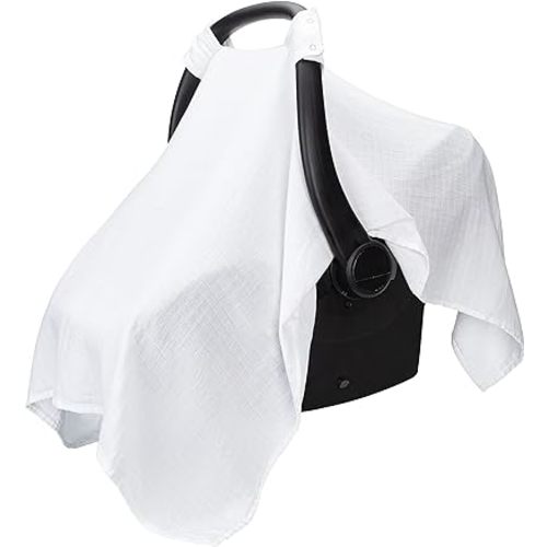 Comfy Cubs Baby Car Seat Cover - Soft, Breathable and Lightweight, 70% Rayon & 30% Muslin Cotton - Infant Car Seat Cover for Sun, Bug & Comfort Protection with Large Size Car Seat Canopy, White