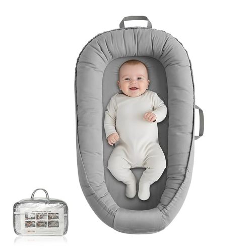 Baobrava Baby Lounger - Infant Lounger for Newborn 0-24 Months, Pure Cotton Breathable Baby Nest Lounger, Newborn Essentials Gift for Baby Boys & Girls, Portable Baby Lounger for Home and Travel