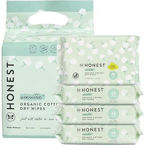 The Honest Company 100% Pure Organic Cotton Dry Wipes | Multi-Use Disposable Facial Cloth and Baby Wipe | Hypoallergenic and Gentle on Skin | 192 Count