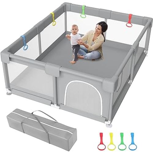 Baby Playpen, 71"x59" Extra Large Playpen for Babies and Toddlers Baby Playards with Zipper Gate, Safety Baby Play Pen with Soft Breathable Mesh Indoor & Outdoor Kids Activity Center