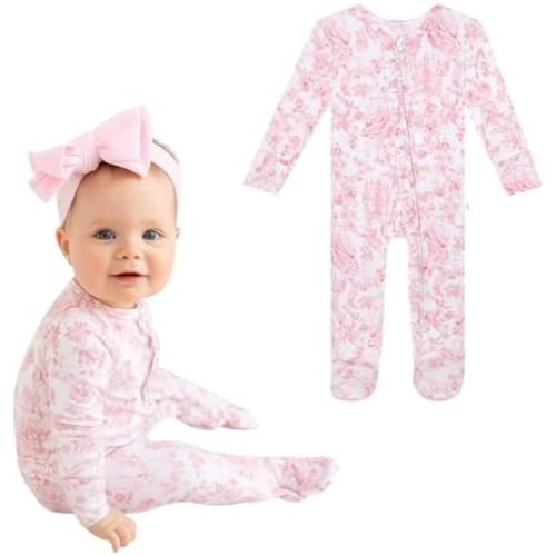 Posh Peanut Footie Pajamas for Baby Girls – Sleepers in Viscose from Bamboo with 2-Way Zipper & Ruffle Trim