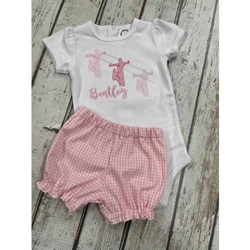 Baby Girl Lineman Applique Shirt and Shorts Set Toddler Girl Lineman Short Set gingham Shorts Lineman Applique Shirt