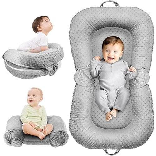 Baby Lounger Pillow - 3-in-1 Infant Lounger Pillow for Newborn 0-24 Months, Breathable & Soft Baby Nest for Baby, Portable Newborn Lounger for Home and Travel, Babies Essentials Gifts, Grey