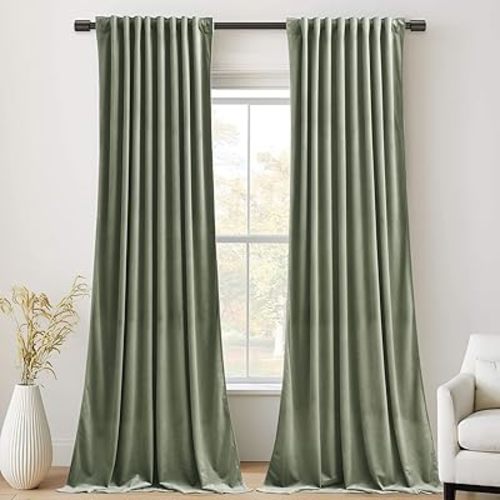 StangH Velvet Curtains 90 inches Long Sage Green - Thick Vertical Soft Drapes in Refreshing Color Back Tab Rustic Home Decor for Bedroom/Kids Room/Parlor, W52 x L90, 2 Panels