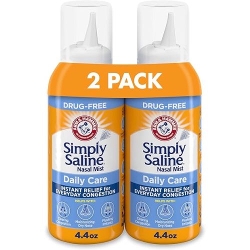 Arm & Hammer Simply Saline Daily Care Nasal Mist 4.4oz, Saline Nasal Spray, Drug-Free, 2-Pack