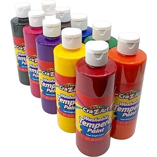 Cra-Z-Art Washable Tempera Paint Bulk Pack 10ct, Assorted Colors 8oz each bottle