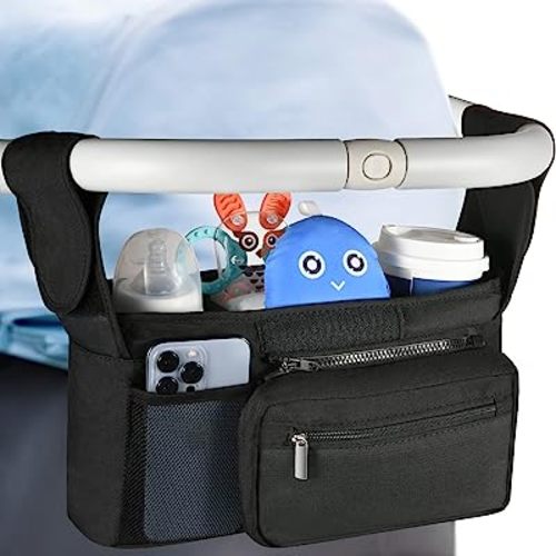 Universal Stroller Organizer with 2 Insulated Cup Holders, Lupantte Stroller Accessories, for Carrying Diaper, iPhone, Toys & Snacks, Fits Britax, Uppababy, Baby Jogger, Bugaboo and BOB Stroller.