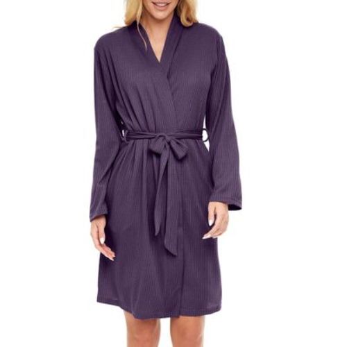 Adr Women's Ribbed Knit Wrap Robe With Pockets, Lightweight Bathrobe Sage Large