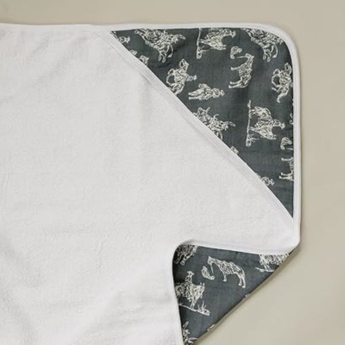 Mebie Baby Muslin Hooded Towel, Wild West, Cute Hooded Baby Bath Towel for Newborn, Infant & Toddler, Modern Baby Towels and Washcloths for Boy & Girl, Floral & Pattern Hooded Baby Towels