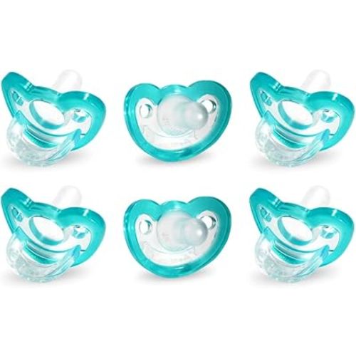 RaZbaby JollyPop Baby Pacifier for Newborns 0-3m - Soft BPA Free Medical Grade Silicone Made in The USA with a Durable one Piece Construction - Dishwasher Safe Easy to Sterilize - Teal, Pack of 6