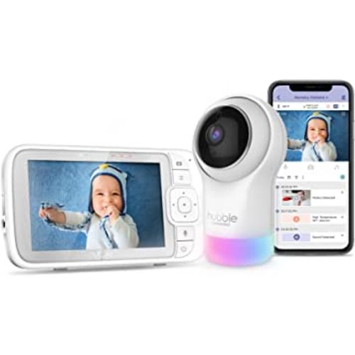 HUBBLE CONNECTED Nursery Pal Glow+ Smart Baby Monitor with 5" Parent Unit and Wi-Fi Viewing via Free App – 7-Color Night Light, Sleep Trainer, Remote Pan Tilt Zoom, 2-Way Talk, Infrared Night Vision