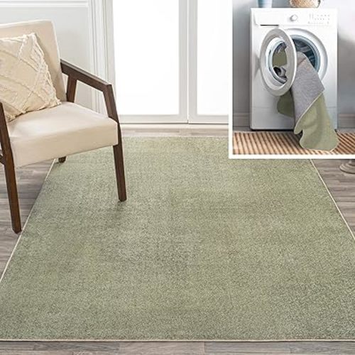 JONATHAN Y WSH300H-5 Twyla Classic Solid Low-Pile Machine-Washable Area Rug, Casual, Coastal, Contemporary for Bedroom, Kitchen, Living Room, Easy-Cleaning, Sage Green, 5 ft. x 8 ft.
