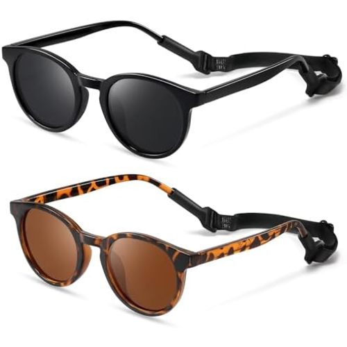 Cute Kids Polarized Sunglasses,Baby Sun Glasses with Strap for Toddler Girls Boys Flexible Round UV Protection