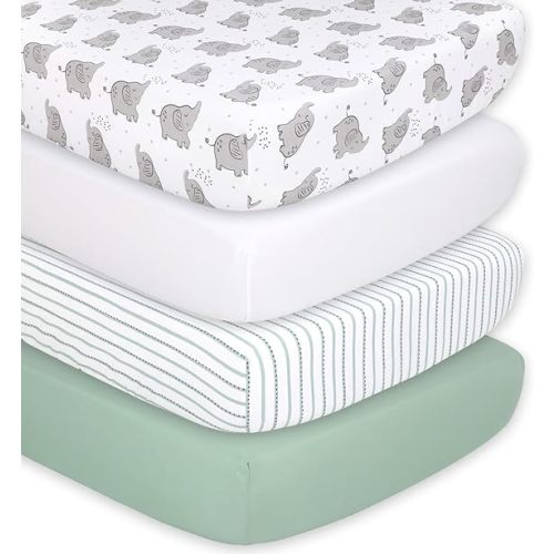 The Peanutshell 4-Pack Fitted Crib Sheet Set - Super Soft & Breathable Baby Girl or Boy Crib Sheets, Nursery Decor, Fit for Standard Mattress Cover- Elephant