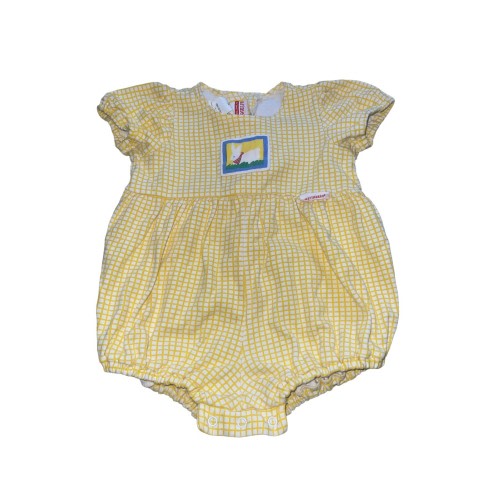 Vtg Marimekko Sweet Potatoes Yellow White Rabbit Bubble Romper 24 Mos 2T