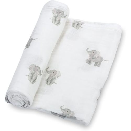 LollyBanks Muslin Swaddle Blankets (Baby Elephant Print)