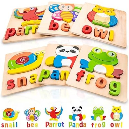Toddler Puzzles,Wooden Puzzles for Todder 1 2 3 Years Old Boys Girls Eco Friendly Wooden Toys Educational Preschool Gift for Kids(6 Pack)