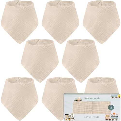 Muslin Baby bibs for drooling and teething, 100% cotton, Bibs for baby girl, Muslin bibs for boys (8 Pack)