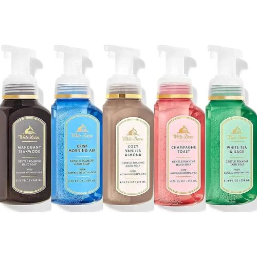 Bath and Body Works Gentle Foaming Hand Soap Kitchen Basics - Cozy Vanilla Almond, Crisp Morning Air, Mahogany Teakwood, Champagne Toast, White Tea and Sage, 8.75, Pack of 5