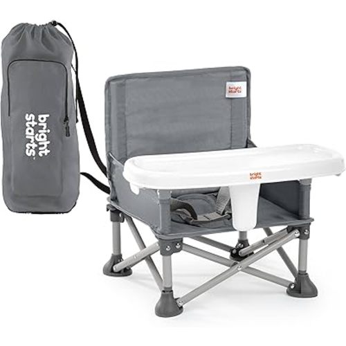 Bright Starts Pop 'N Sit Portable Booster, Indoor/Outdoor Use, Floor Seat with Feeding Tray, Grey, 6 Mos - 3 Yrs