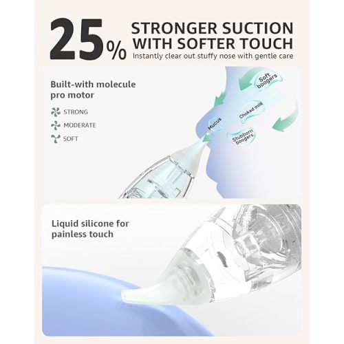 GROWNSY Nasal Aspirator for Baby, Baby Nose Sucker Pro with 3 Soft Silicone Tips, Adjustable Suction, Electric Nose Suction for Baby, Built-in Music & Light Soothing