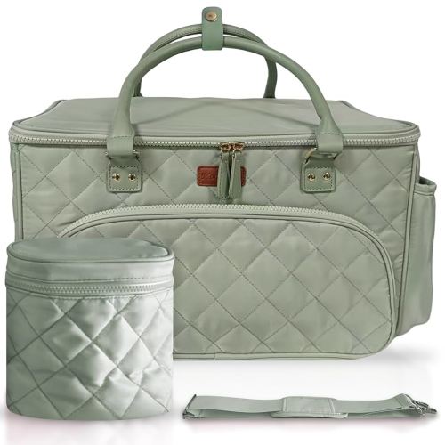 Diaper Bag Tote with Dividers, Zipper, Top Cover and Strap, Larger Size with insulated storage bag - Green