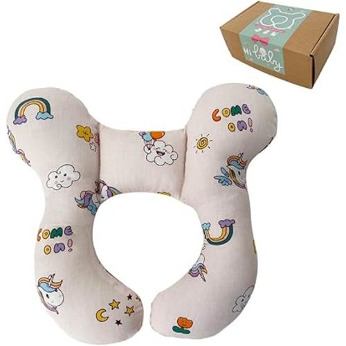 Baby Neck Pillows, Comfortable Baby Travel Head Neck Support Pillow for Car Seat Stroller Pushchair, Soft PP Cotton Travel Pillow for 0-1 Year Old Toddler Infant Newborn, Unicorn