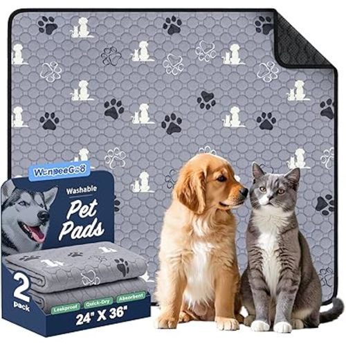 WanpeeGoo Washable Pee Pads for Dogs, 4 Pack Absorbent Reusable Training Dog Pads Pet Puppy Pads, Non-Slip Potty Pads for Whelping, Playpen, Crate, Bed, Grey 18"x24"