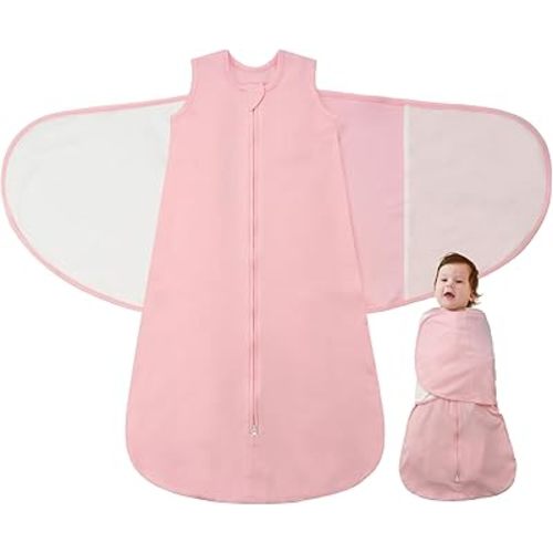 Baby Swaddle Sleep Sack 1.0 Tog 3-in-1 Cotton Baby Swaddle Blanket Wrap for Newborns 6-12 Months Pink