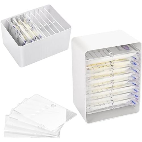 Breastmilk Freezer Storage Container with Separator Boards, 9 Pieces Adjustable Dividers Flat Freeze Breast Milkies Bags in Organizer Bins to Save Refrigerator Cabinet Space | Fit 3 4 5 6oz - White