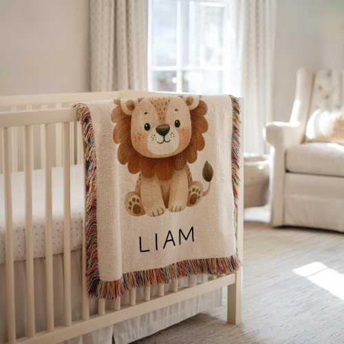Personalized Lion Baby Blanket Safari Nursery Decor Baby Shower Gift Custom Baby Name Blanket Lion Safari Baby Blanket Jungle Theme Nursery