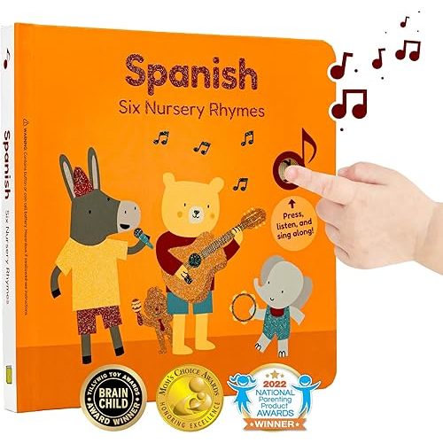 Cali's Books Spanish Nursery Rhymes. Spanish Baby Books with 6 Songs - Libros en español para Niños y Bebes. Books for 1 year old - Learn Spanish for Kids - Musical Books for Toddlers 1-3