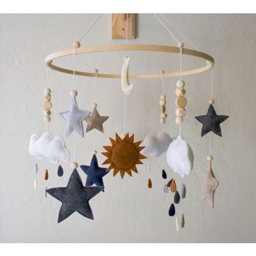 Cloud Baby Mobile | Cloud Nursery Decor | Star Baby Mobile | Gender Neutral Baby Shower Gift | Raindrop Baby Mobile | Sun & Moon Baby Mobile