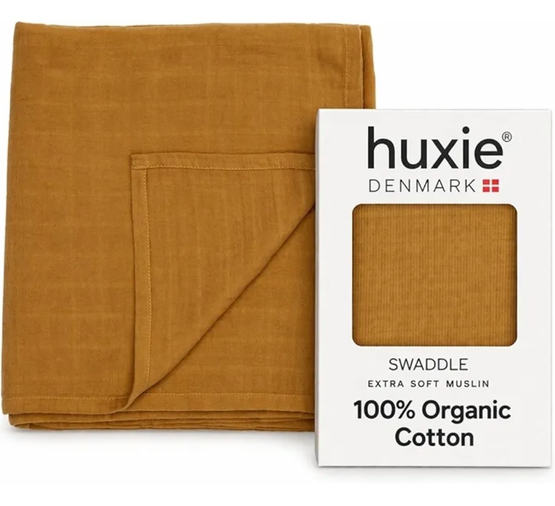 Huxie Denmark - Muslin Swaddle Blankets – 100% Organic Cotton Super Soft Baby Swaddle – Ideal Receiving Blanket for Baby Boy and Girl – 47’’ x 47’’ (Autumn Yellow)