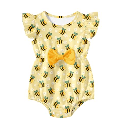 Kimoda Baby Girls Clothes Infant Ruffle Bodysuit Summer Print Romper with Bow 0-18 Months