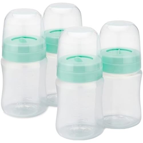 Motif Medical Breast Milk Storage Bottles for Duo Breast Pump - Durable Plastic Breastfeeding Essentials w/Locking Rings, Lids & Nipple Caps - Breast Milk Container (Set of 4, 6 oz)