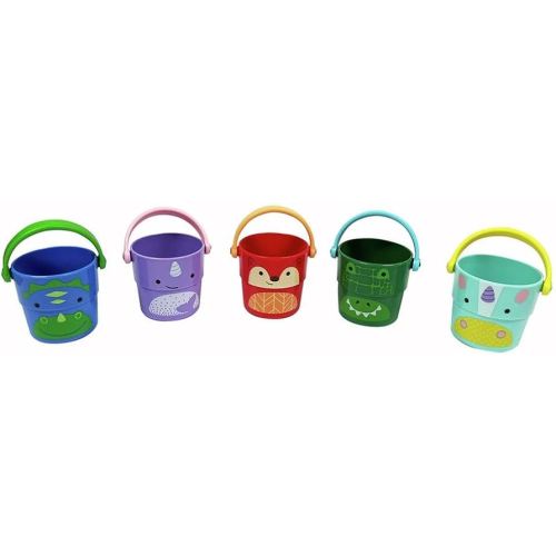 Skip Hop Baby Bath Toy Buckets, Zoo Stack & Pour Buckets, Pastel